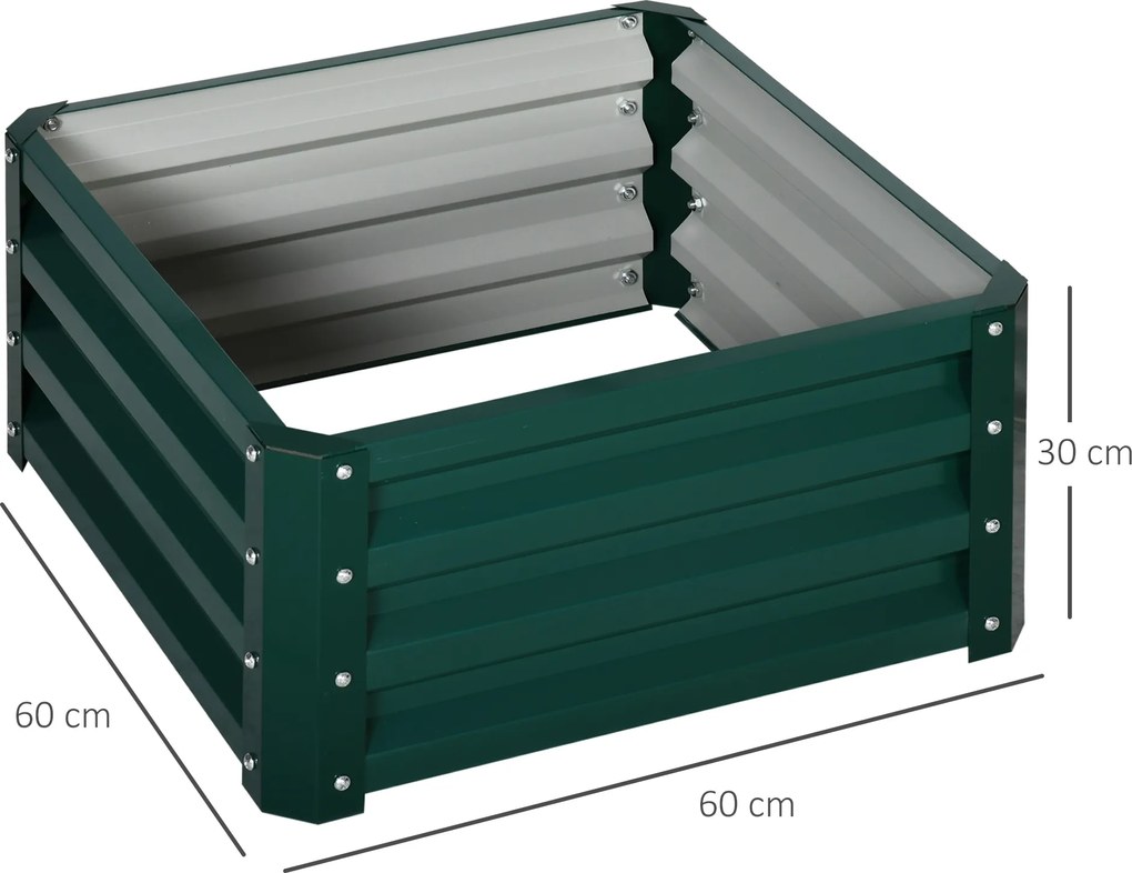 Outsunny Set de 2 jardiniere înălțate, pătrat pentru grădină pentru legume, flori, oțel galvanizat 60 x 60 x 30,5 cm, verde | Aosom Romania