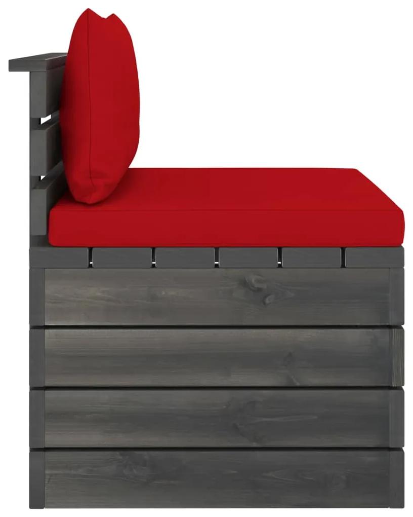 Canapea de gradina din paleti, de mijloc, cu perne, lemn pin 1, Rosu, canapea de mijloc