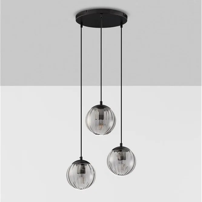 Lustra moderna cu 3 pendule, Metal, Negru, Sticla, Fumurie, ABBACUS