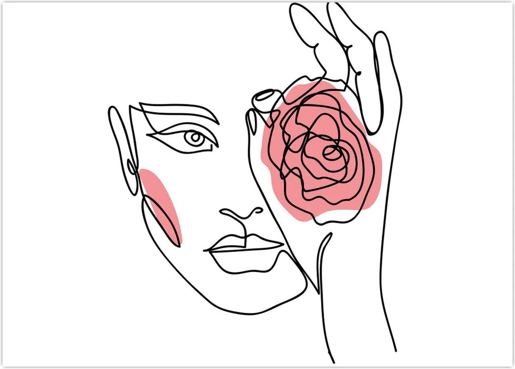 Tablou pe sticlă - Linie de artă față cu trandafir (70x50 cm)