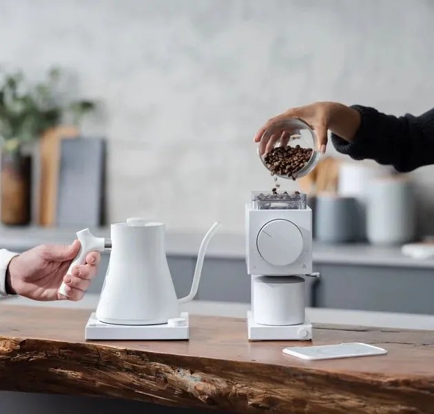 Fellow Ode + Stagg EKG alb | Rasnita electrica de cafea + Gooseneck ceainic