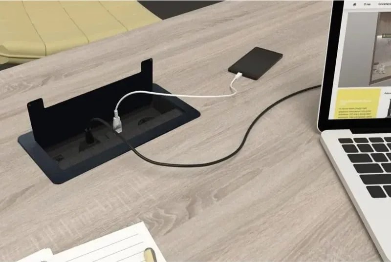 Priza incorporabila in blat Inbox Design Light, 2 prize Schuko, USB A + C, HDMI, RJ45, negru, 271 x 136 mm Otel Aluminiu, Negru, L:271 mm; l:136 mm;