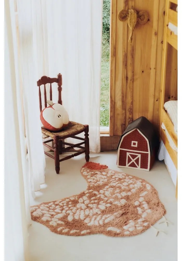 Covor pentru copii maro lavabil, țesut manual din bumbac 110x100 cm Chicken – Lorena Canals
