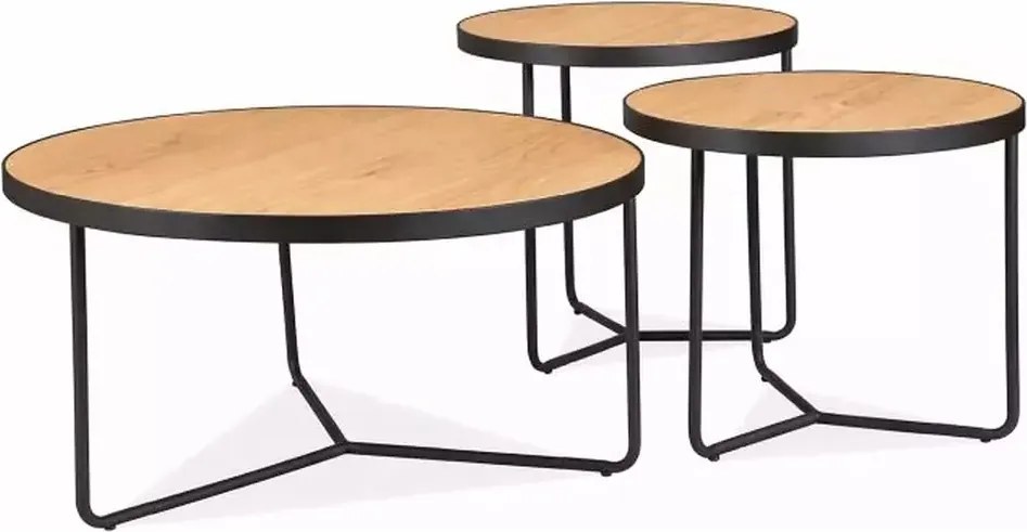 Set măsuțe de cafea Demeter stejar / negru mat ø80/h40 cm