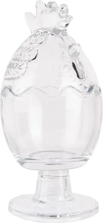 Borcan din sticlă, transparent, cu capac găină, Ø 10x22 cm