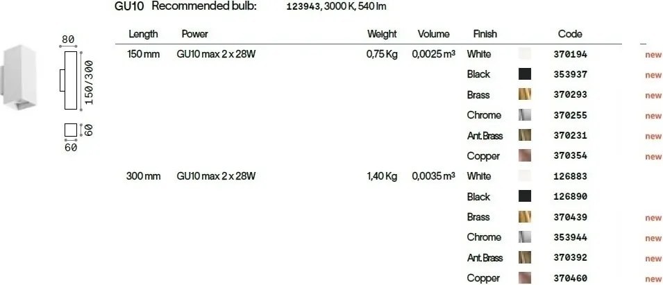 Aplica de perete LOOK AP2 SQUARE D60 H150 CROMO