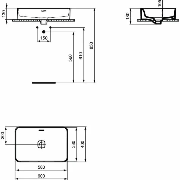 Lavoar pe blat Ideal Standard Strada II dreptunghiular 60x40 cm