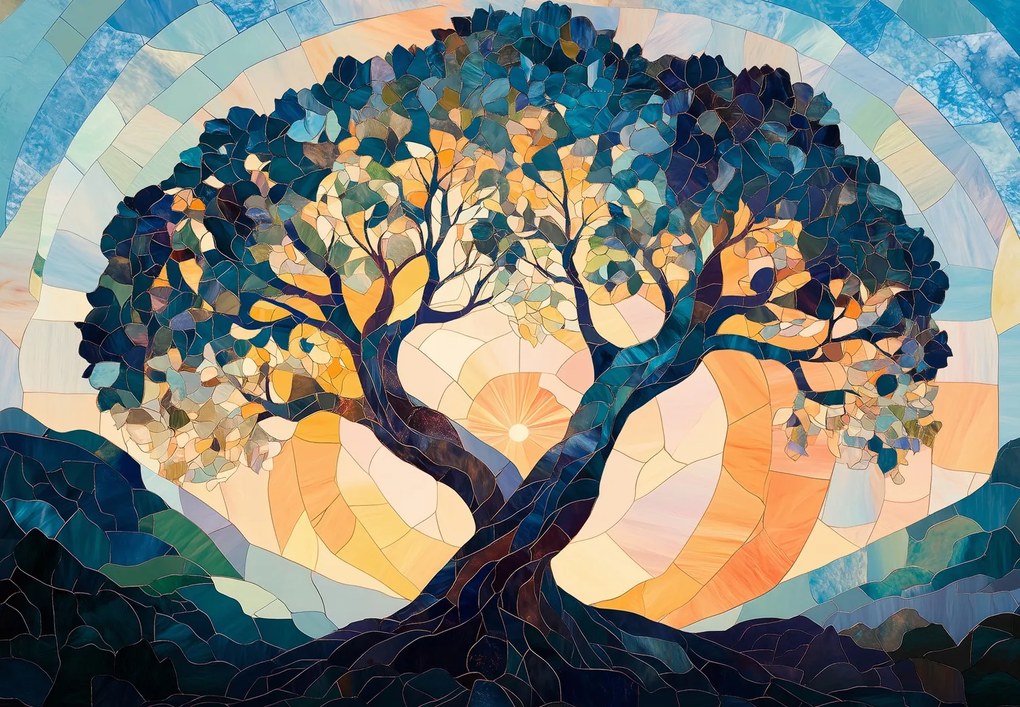 Fototapet - Mozaic - soare și copac II. (147x102 cm)
