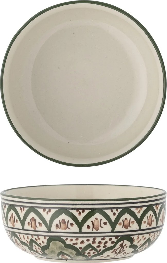 Bol din ceramică, verde, model mediteranean pictat manual, 6 x 15 cm, „Karlie”