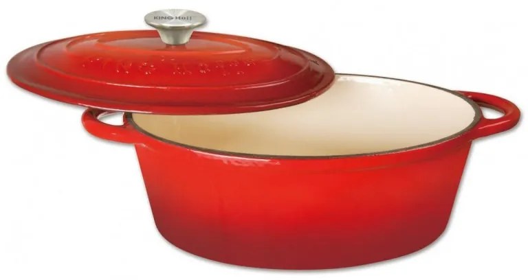 Oala din fonta Kinghoff KH 1530, 30 cm, 4,5 L, Forma ovala, Emailata, Inducție, Rosu