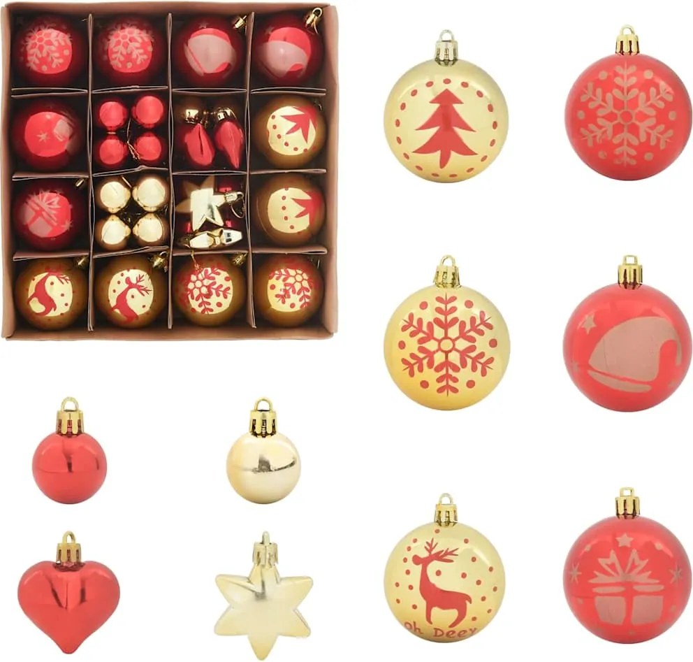 vidaXL Set de Globuri de Crăciun 40 pcs Aurie și roșie Plastic
