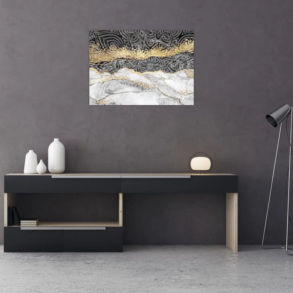 Tablou pe sticlă - Mandala în marmură (70x50 cm)