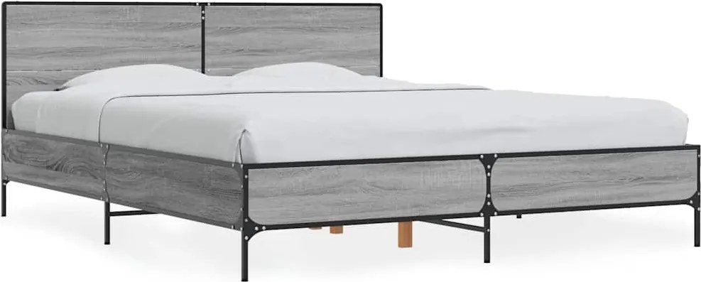 vidaXL Cadru de pat, gri sonoma, 150x200 cm, lemn prelucrat și metal
