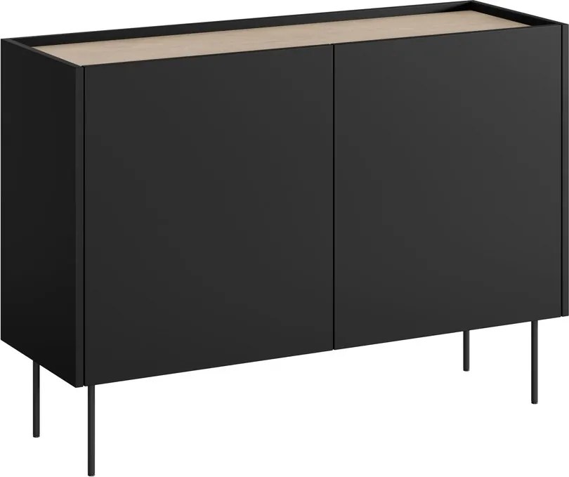 Comodă Desin 120 cm cu 2 uși - negru mat / stejar nagano
