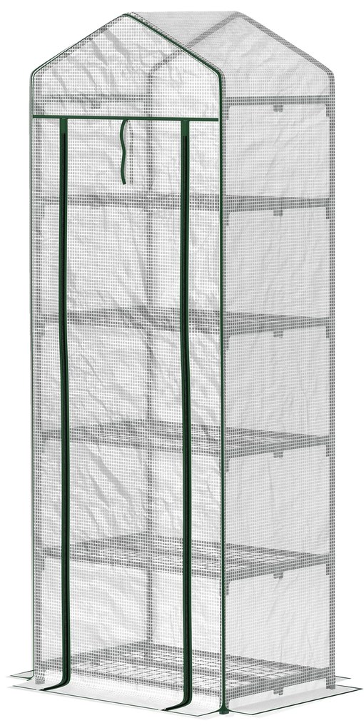 Outsunny Seră de grădină balcon cu raft 5 nivele 0,69 x 0,49 x 1,93 m oțel folie lavabilă PE alb | Aosom Romania