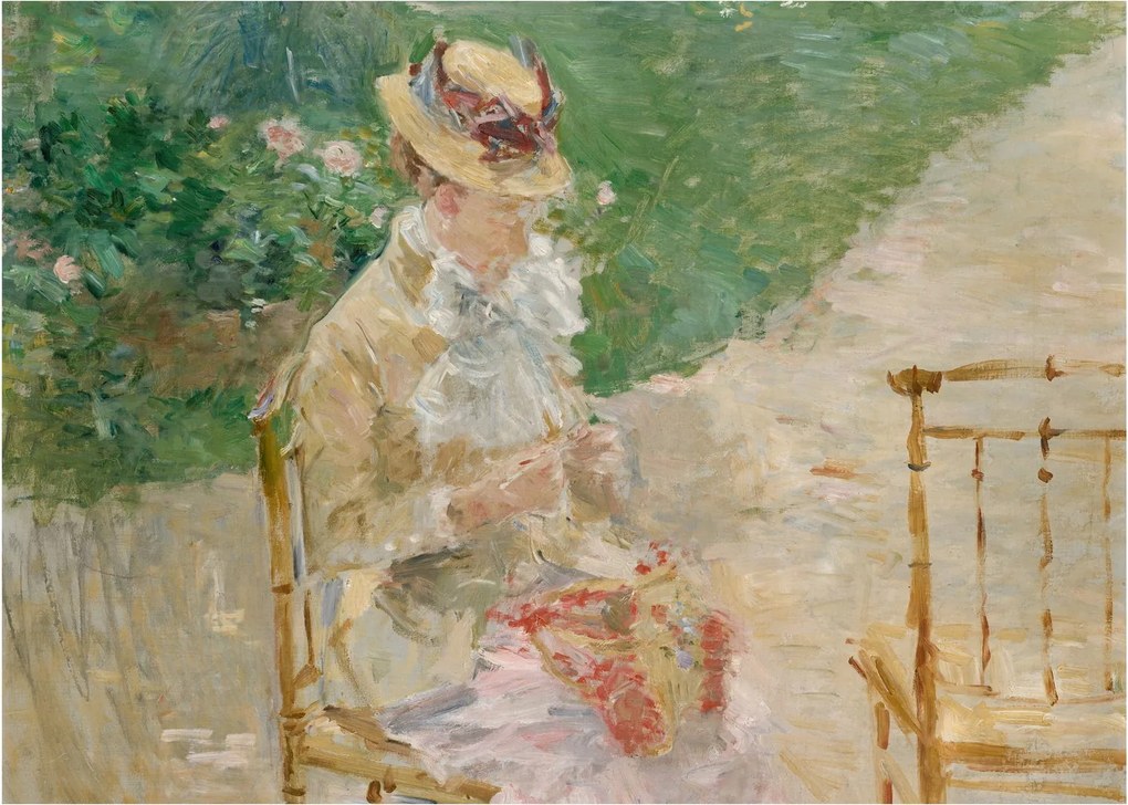 Tablou pe sticlă - Berthe Morisot, Young Woman Knitting, reproducere (70x50 cm)