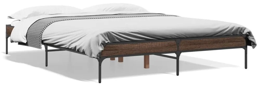845010 vidaXL Cadru de pat, stejar maro, 160x200 cm, lemn prelucrat și metal