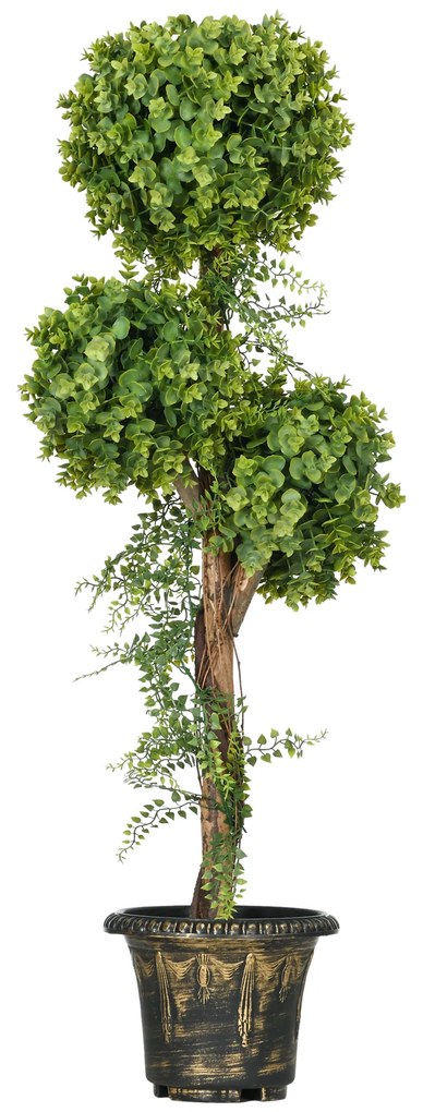 HOMCOM Plante Artificiale Arbore Artificial 3 Bile de Buxus cu Ghiveci de Ciment, Interior și Exterior, Înălțime 115 cm | Aosom Romania