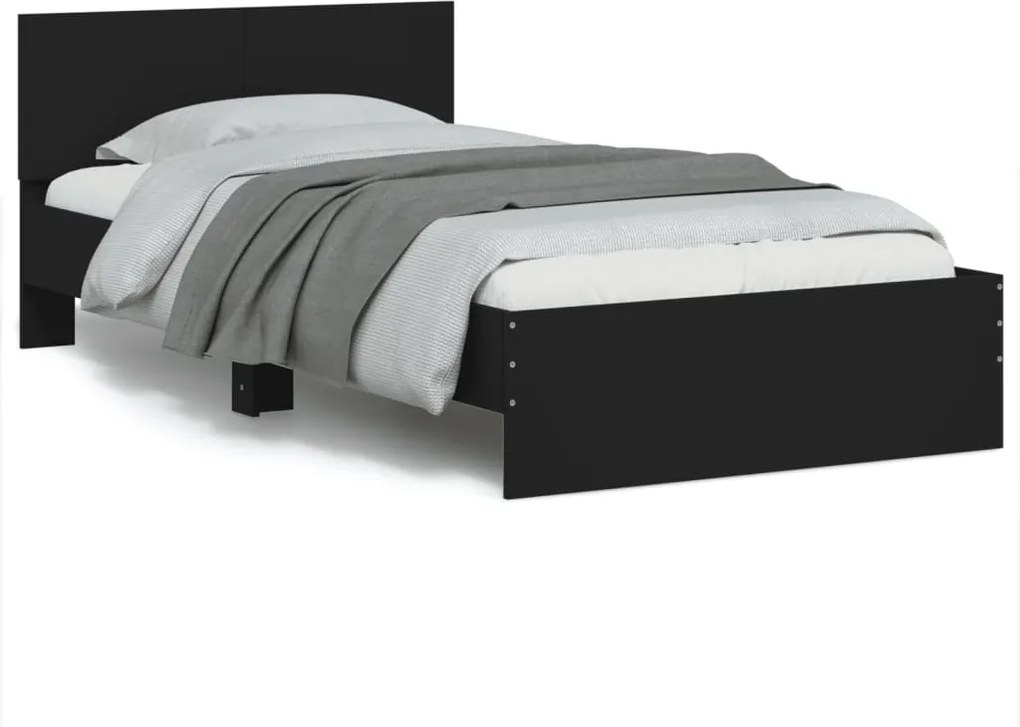 vidaXL Cadru de pat cu tăblie, negru, 100x200 cm, lemn prelucrat