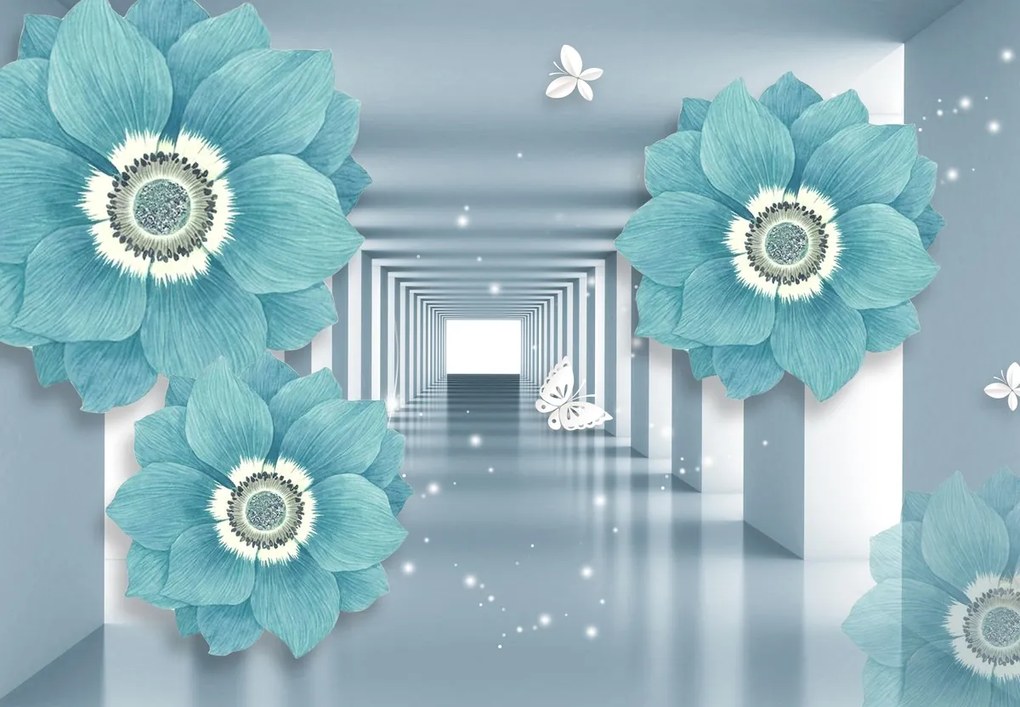Fototapet - Flori cu fluturi 3D (147x102 cm)