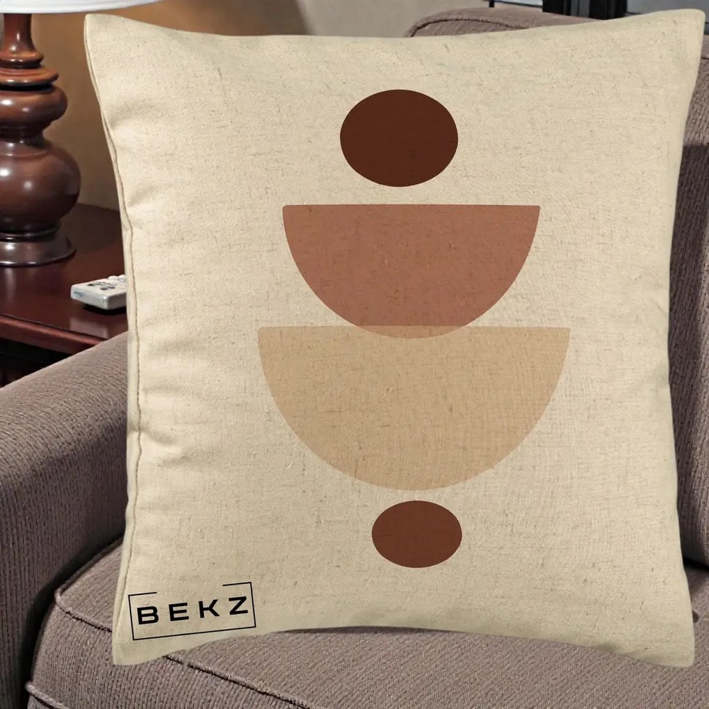 Perna Decorativa Geometric Boho Balance, 40x40 cm, Bej, Husa Detasabila, Perna Inclusa, BEKZ®