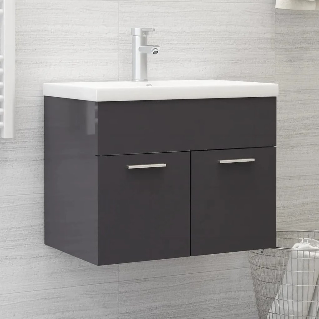 804655 vidaXL Dulap de chiuvetă, gri extralucios, 60x38,5x46 cm, PAL