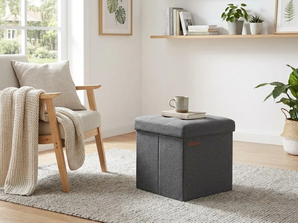 Taburet pliabil cu spatiu de depozitare COZY CUBE 30x30 cm, gri inchis