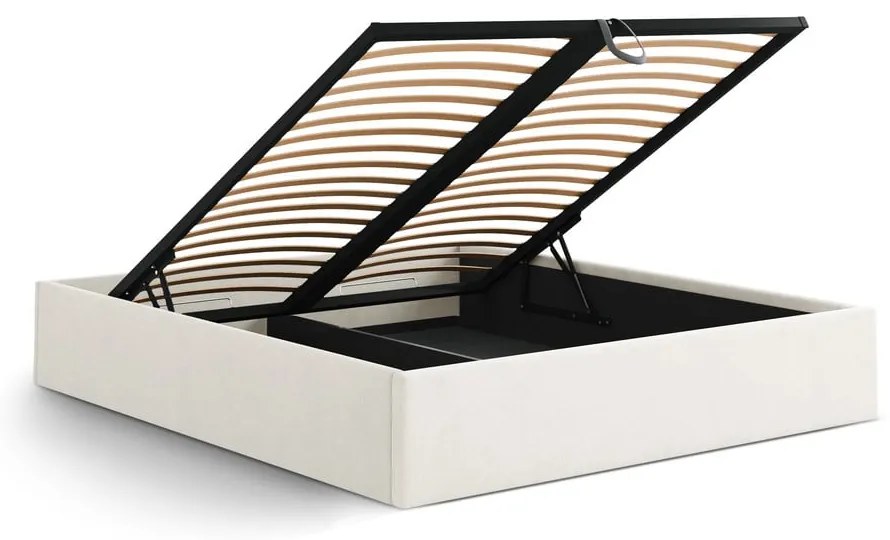 Pat matrimonial crem tapițat cu spațiu de depozitare/fără tăblie cu somieră 200x200 cm Susan – Micadoni