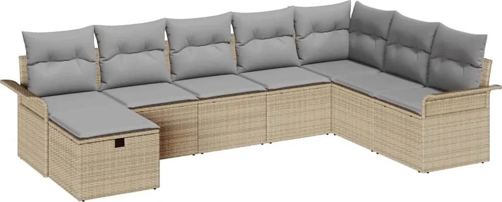 vidaXL Set de canapele pentru grădină cu pernă 8 pcs Bej Rattan poli