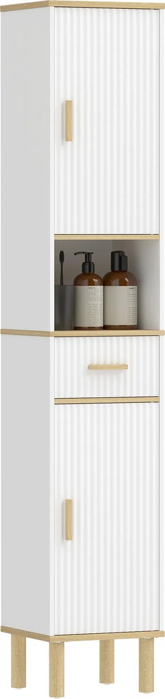 HOMCOM Coloană de baie îngustă cu rafturi reglabile, sertar, compartiment deschis 31,5x29,7x171,5 cm Alb | Aosom Romania
