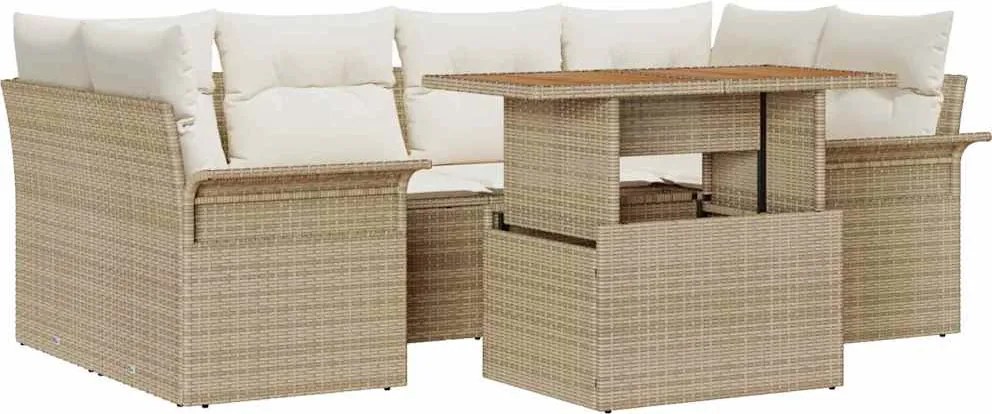 vidaXL Set de canapele pentru grădină 7 pcs Bej Rattan poli