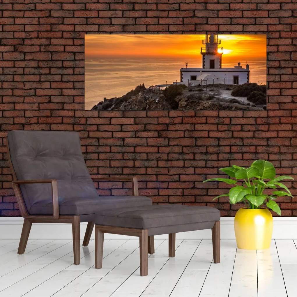 Tablou cu far în apus de soare (120x50 cm)