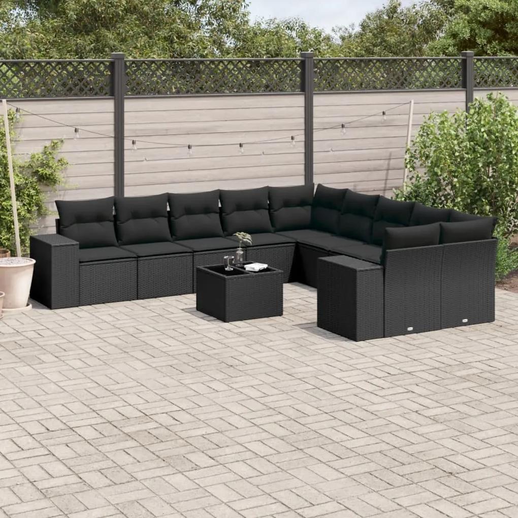 3255452 vidaXL Set canapele de grădină cu perne, 11 piese, negru, poliratan