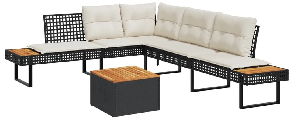 vidaXL Set canapea grădină 2 piese perne negru poliratan/lemn acacia