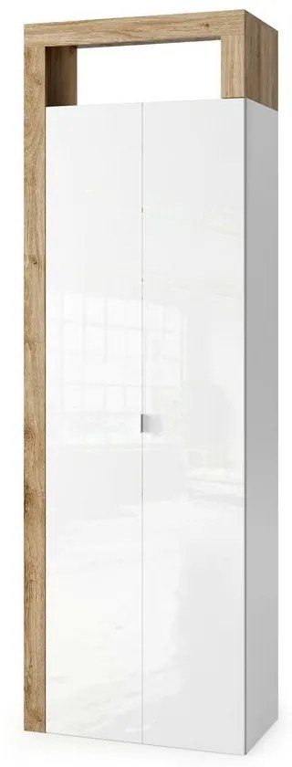 Dulap coloana mare LC Mobili Italia Hamburg 64x188 cm finisaj alb lucios/lemn stejar
