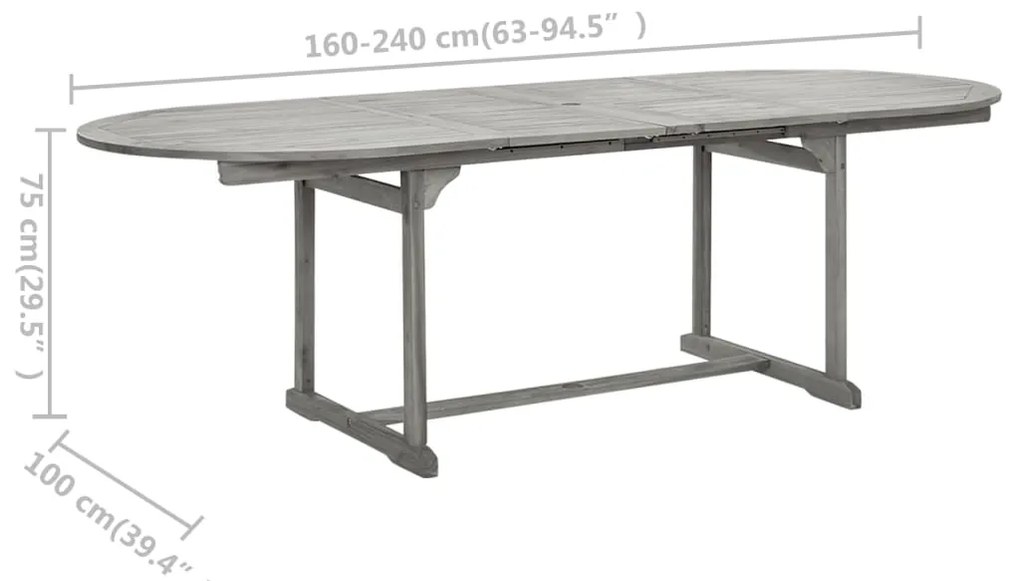 Masa de gradina, (160-240)x100x75 cm, lemn masiv de acacia 1, Oval, 240 x 100 x 75 cm