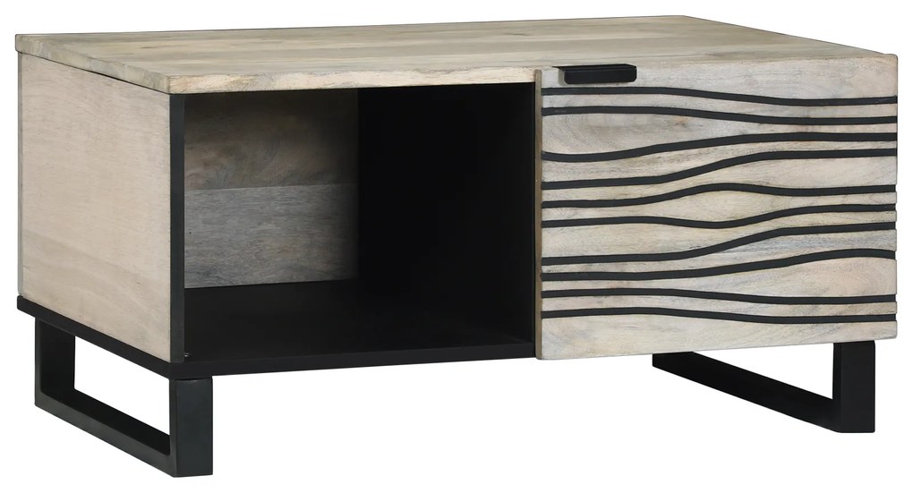 vidaXL Masă de cafea Alb, Negru 80 x 50 x 40 cm Lemn de mango solid