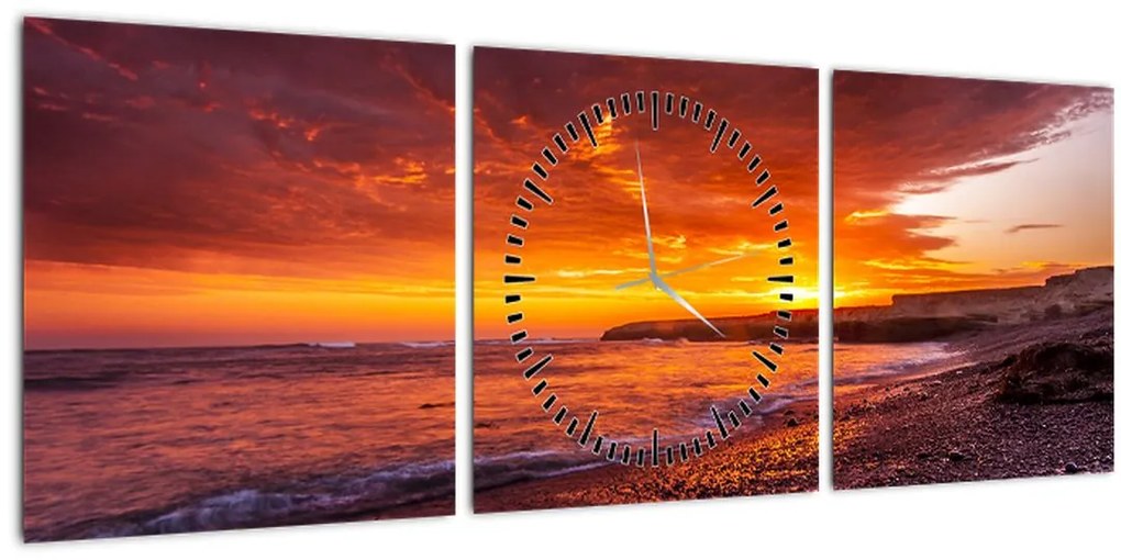Tablou cu apus de soare la mare (cu ceas) (90x30 cm)