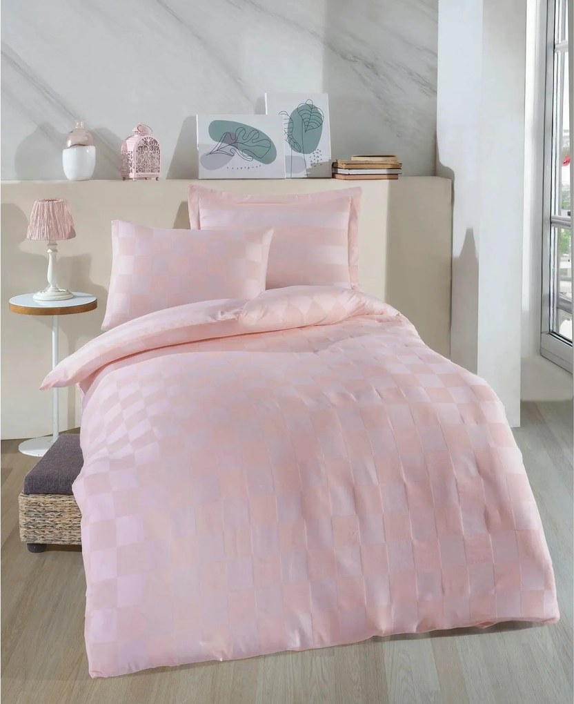 Set lenjerie pat KARELI SATEN, bumbac/poliester, roz, 140x200 cm, cu c