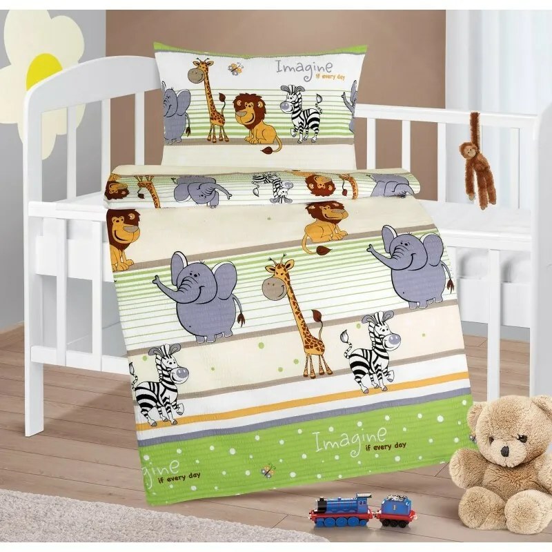 Bellatex Baby crepe lenjerie de pat Agata Safariverde, 90 x 135 cm, 45 x 60 cm