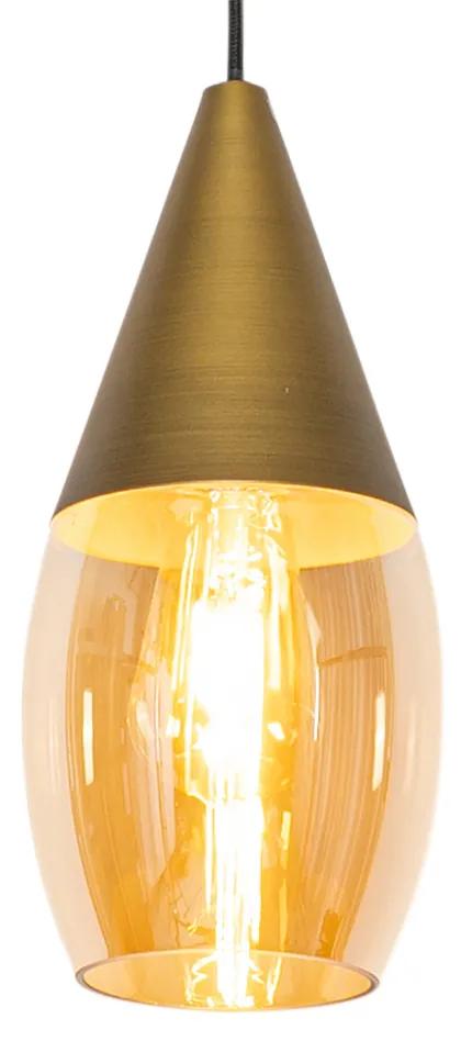 Lampă suspendată modernă aurie cu sticlă chihlimbar - Drop
