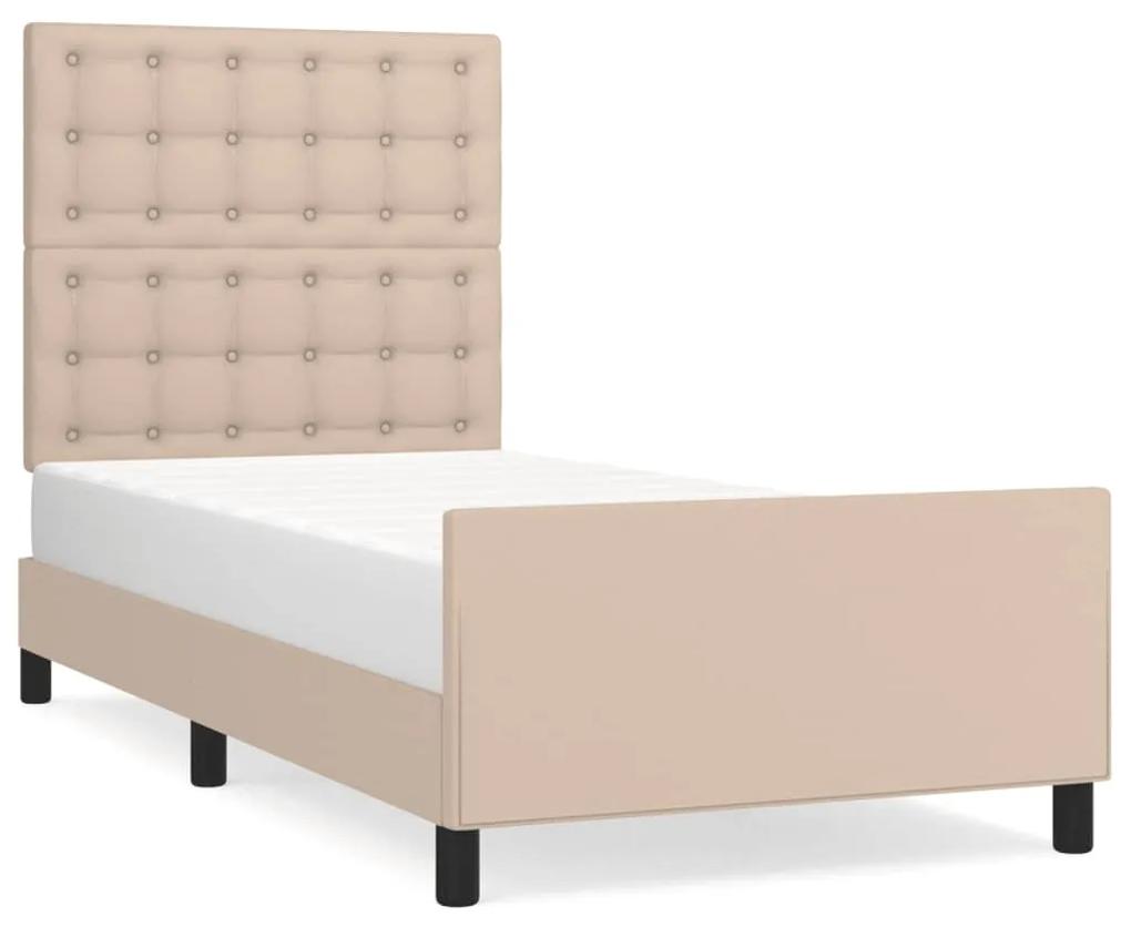 3125560 vidaXL Cadru de pat cu tăblie, cappuccino, 100x200 cm, piele ecologică