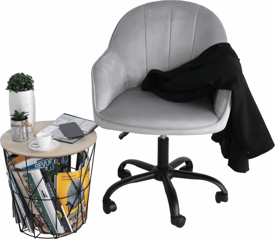Scaun de birou, material textil din catifea gri deschis / negru, EROL