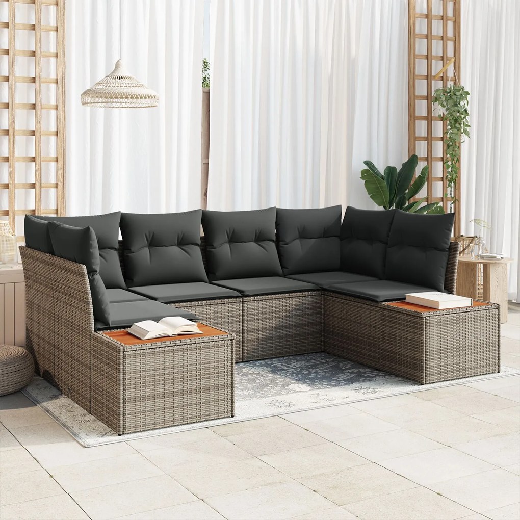 vidaXL Set de canapele pentru grădină cu pernă 6 pcs Gri Rattan poli