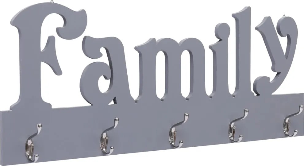 vidaXL Cuier de perete FAMILY, gri, 74 x 29,5 cm