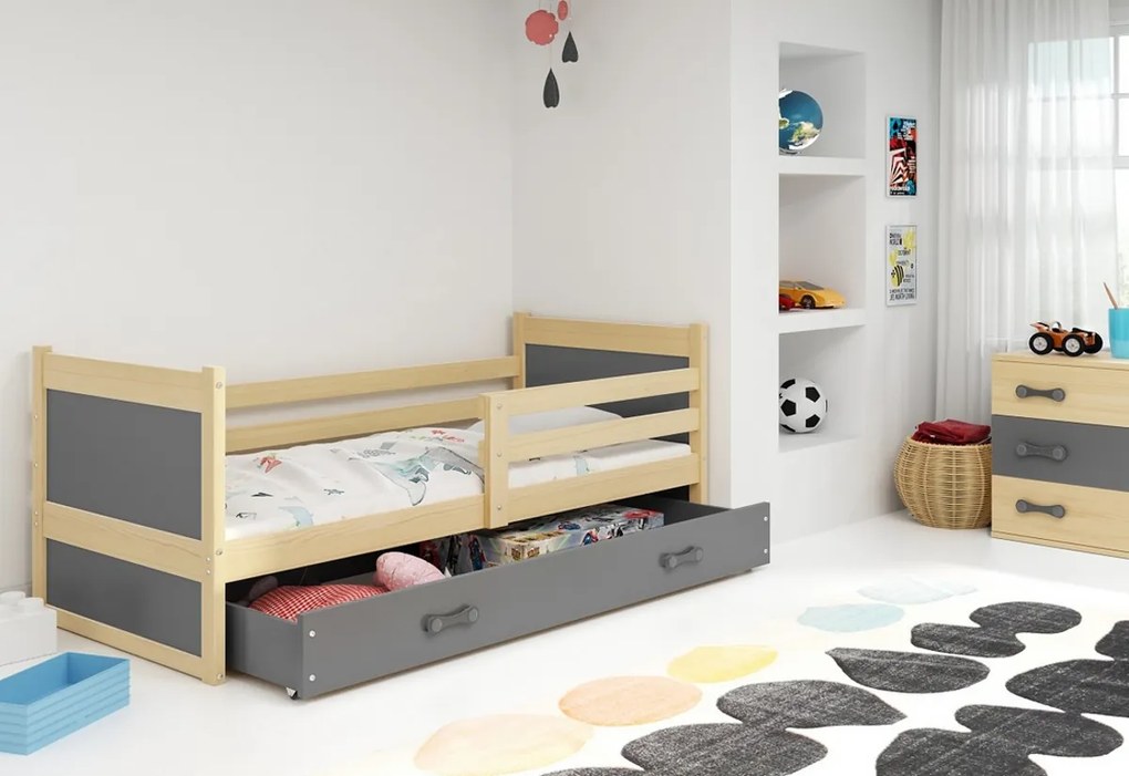 Expedo Pat pentru copii FIONA P1 COLOR + SD + saltea + somieră GRATIS, 90x200 cm, pin, grafit