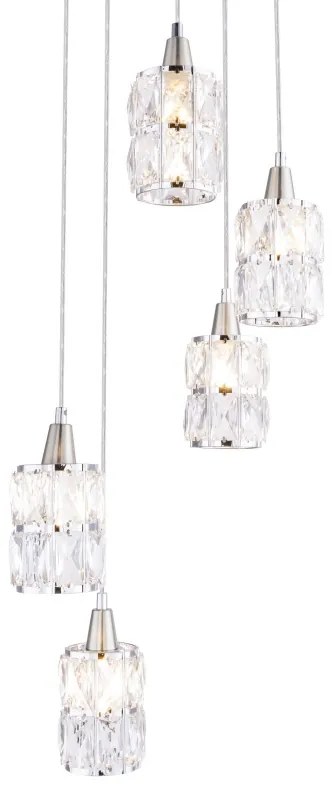 Lustra moderna cu 5 pendule WOLLI nichel/transparent 15760-5 GL
