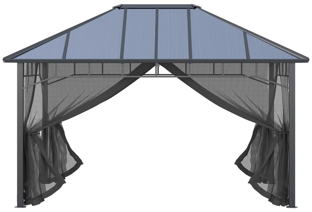 Outsunny Pavilion cu acoperis rigid din policarbonat 4 x 3 (m), Pergola cu cadru din aluminiu cu plasa, pentru gradina, veranda, Gri