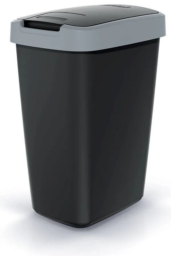 Coș de gunoi cu capac colorat, 12 l, gri/negru