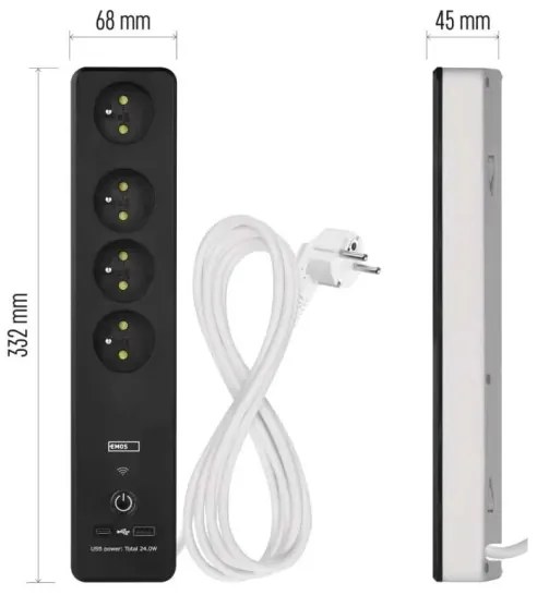 Prelungitor inteligent cu întrerupător GoSmart 4Z + 1xUSB-A + 1xUSB-C 2 m Wi-Fi Tuya